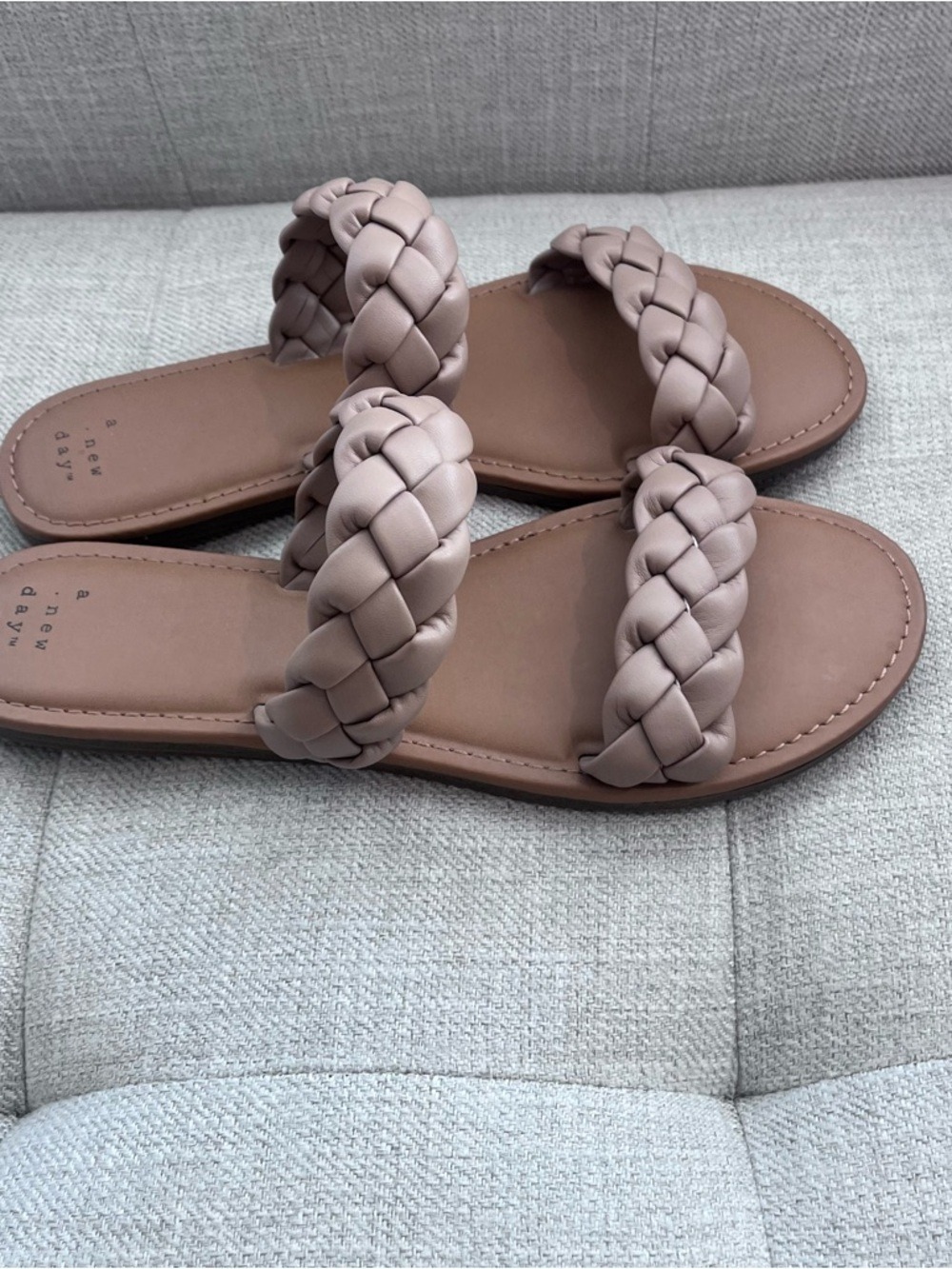 Braided Double-Strap Sandals in Taupe